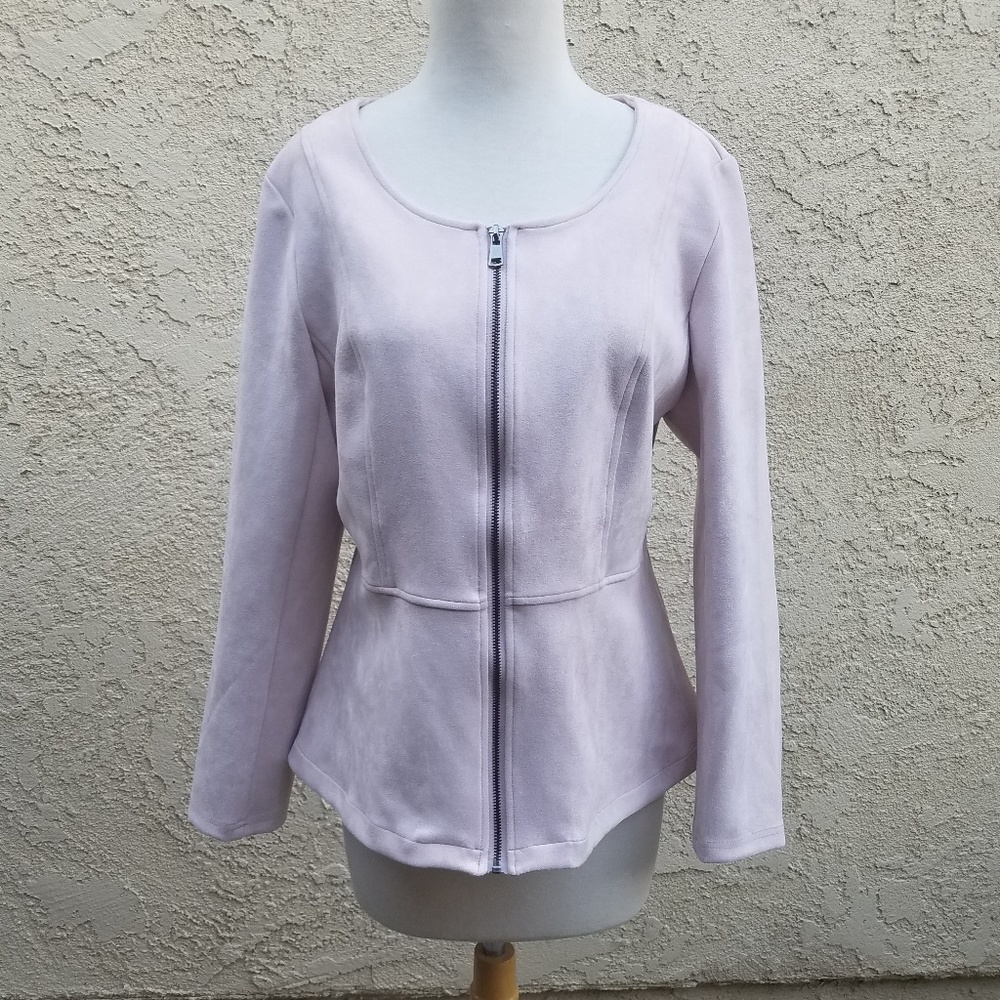 Solitaire Blush faux suede zip front jacket